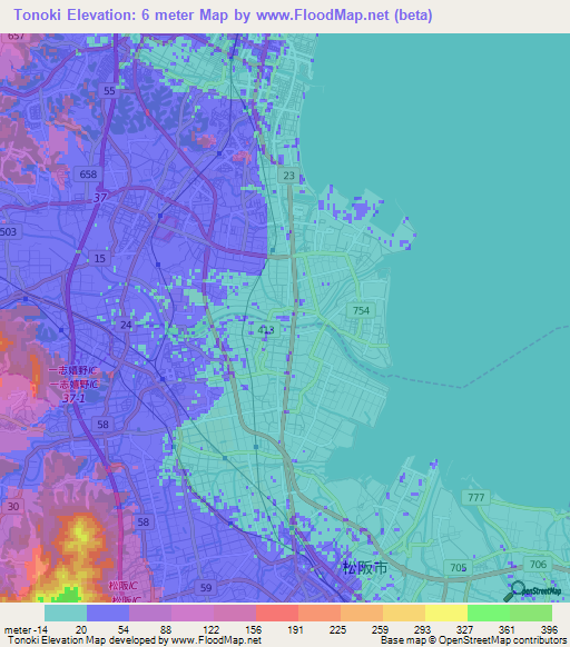 Tonoki,Japan Elevation Map