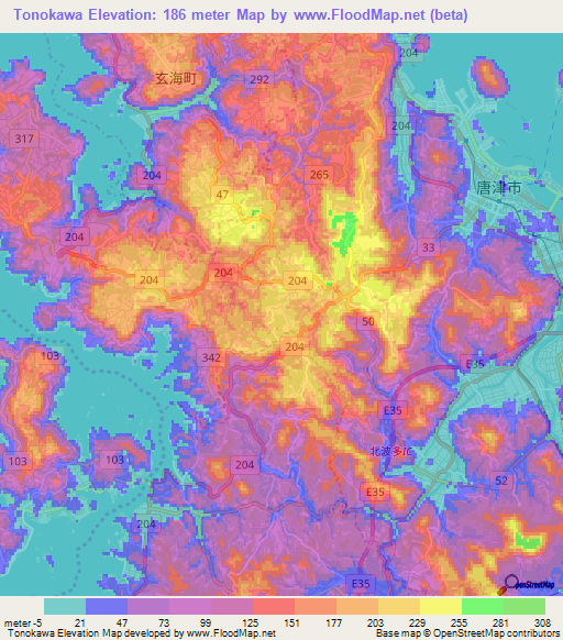 Tonokawa,Japan Elevation Map