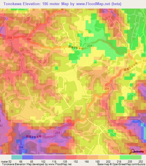 Tonokawa,Japan Elevation Map