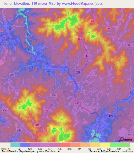 Tonoi,Japan Elevation Map
