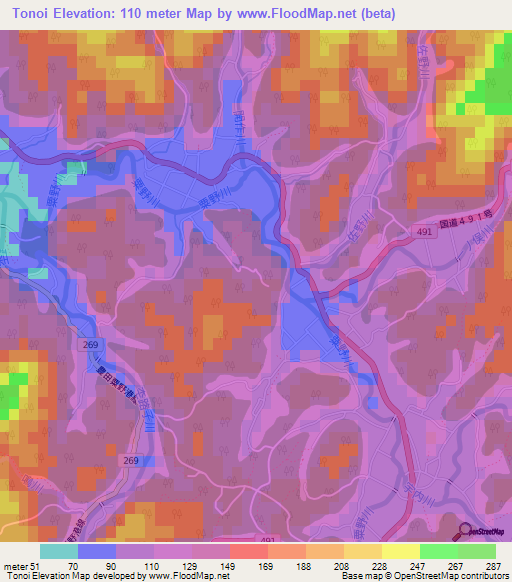 Tonoi,Japan Elevation Map