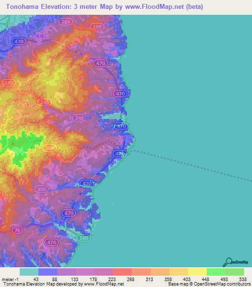 Tonohama,Japan Elevation Map