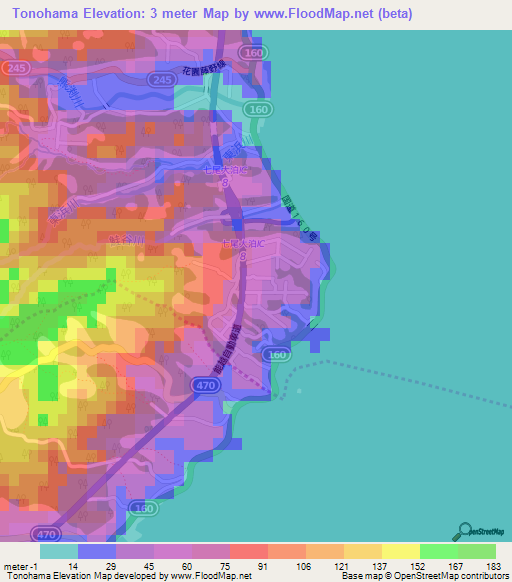 Tonohama,Japan Elevation Map