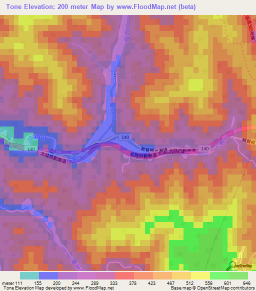 Tone,Japan Elevation Map