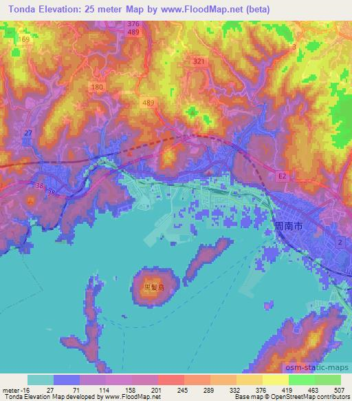 Tonda,Japan Elevation Map