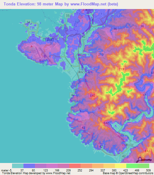 Tonda,Japan Elevation Map