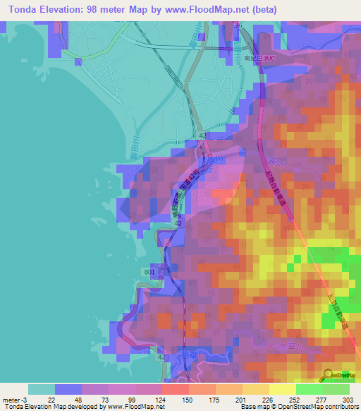 Tonda,Japan Elevation Map