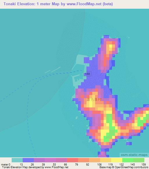 Tonaki,Japan Elevation Map