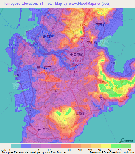 Tomoyose,Japan Elevation Map