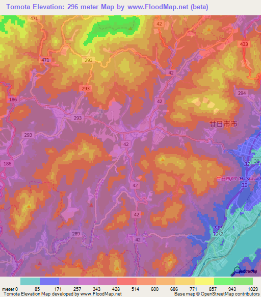 Tomota,Japan Elevation Map
