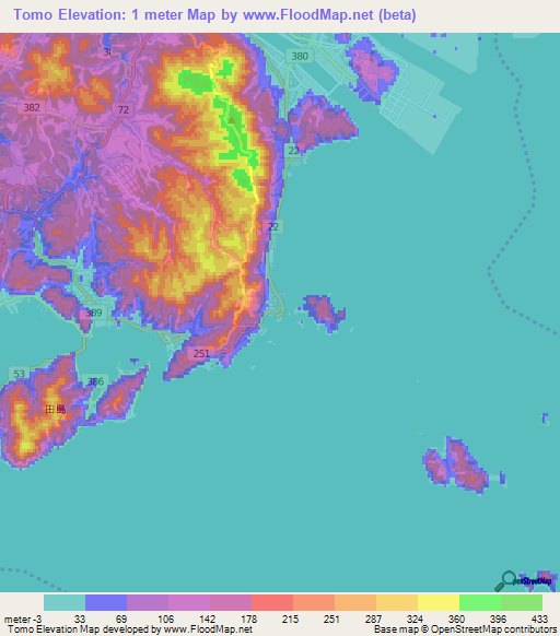 Tomo,Japan Elevation Map