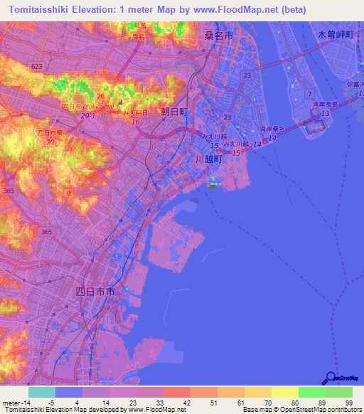 Tomitaisshiki,Japan Elevation Map
