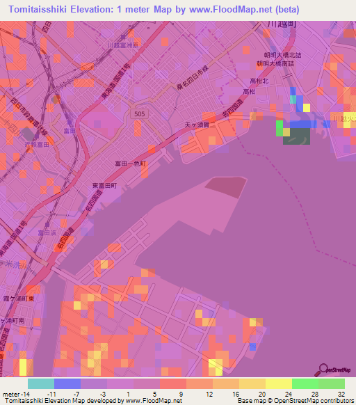 Tomitaisshiki,Japan Elevation Map