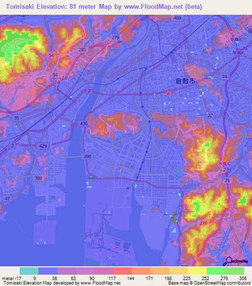 Tomisaki,Japan Elevation Map