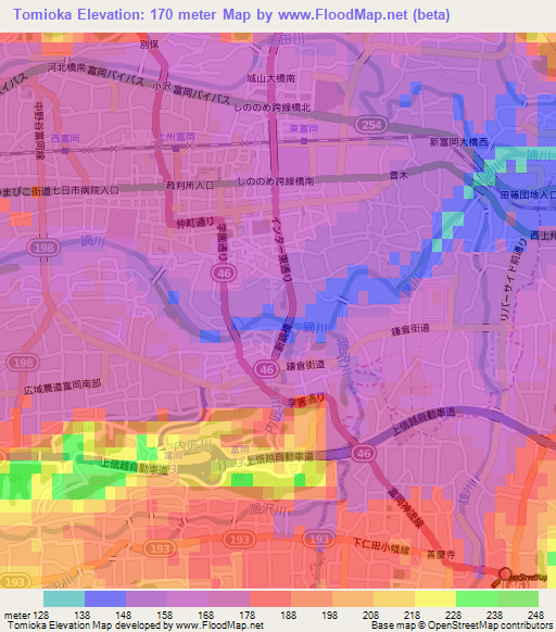 Tomioka,Japan Elevation Map