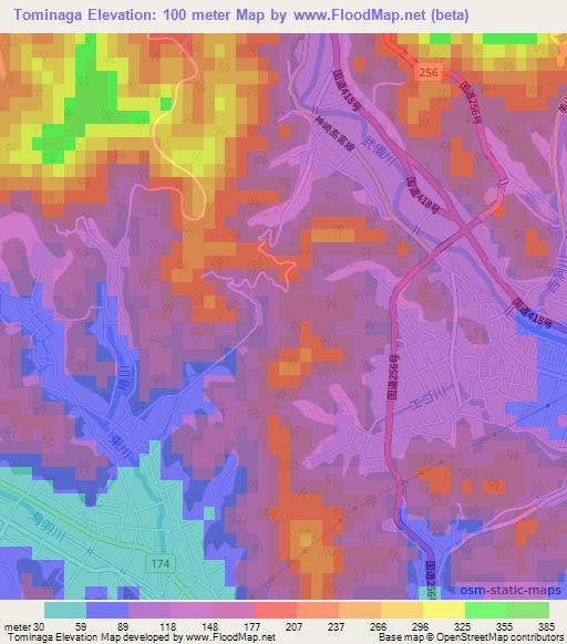 Tominaga,Japan Elevation Map