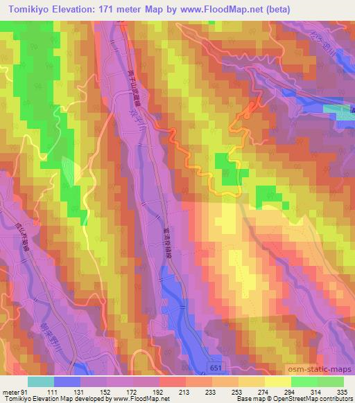 Tomikiyo,Japan Elevation Map