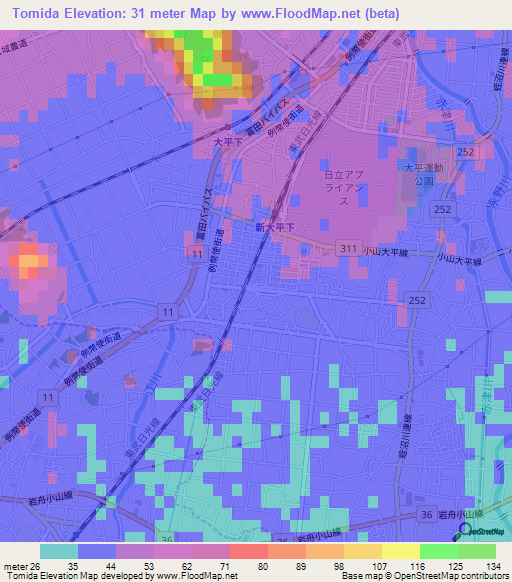Tomida,Japan Elevation Map
