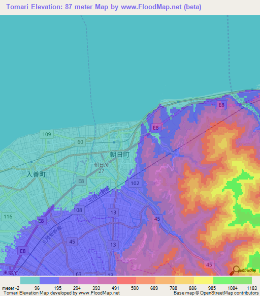 Tomari,Japan Elevation Map
