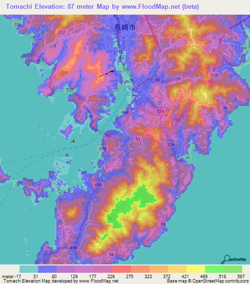 Tomachi,Japan Elevation Map