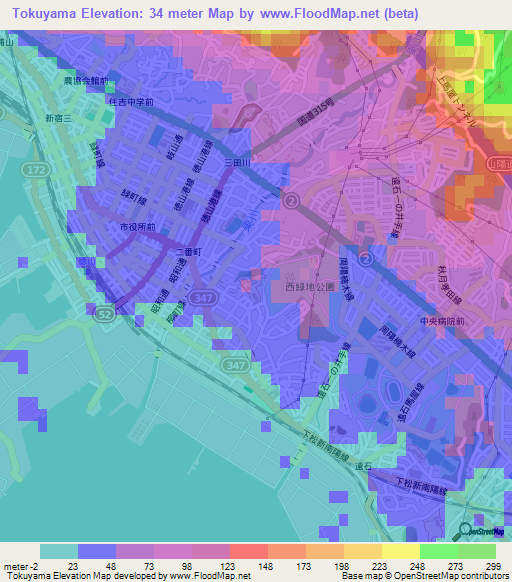 Tokuyama,Japan Elevation Map