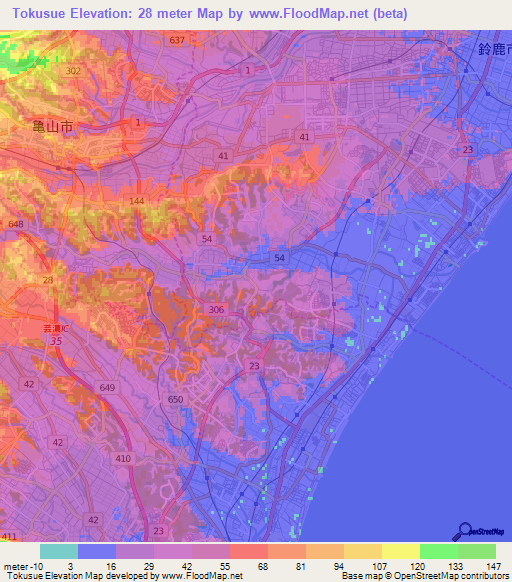 Tokusue,Japan Elevation Map