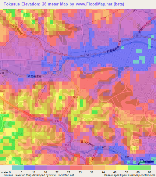 Tokusue,Japan Elevation Map