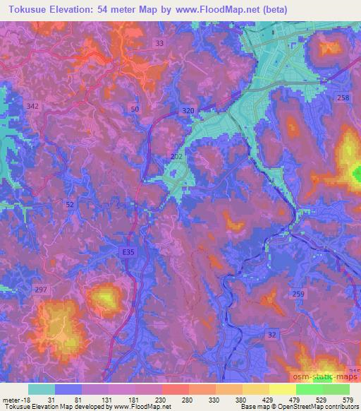 Tokusue,Japan Elevation Map