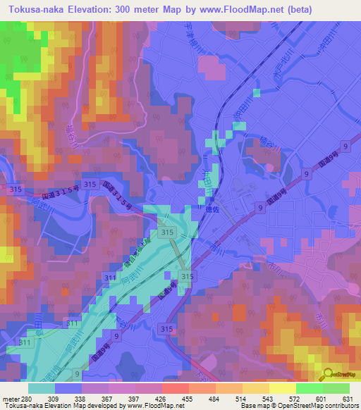 Tokusa-naka,Japan Elevation Map