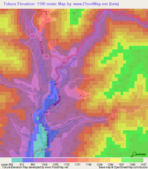 Tokura,Japan Elevation Map