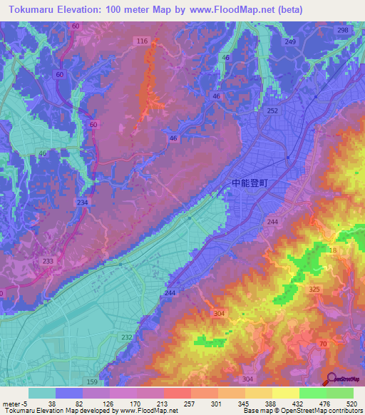 Tokumaru,Japan Elevation Map