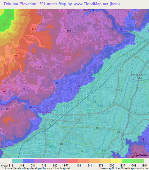 Tokuma,Japan Elevation Map