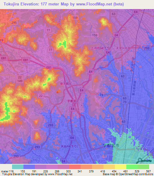Tokujira,Japan Elevation Map