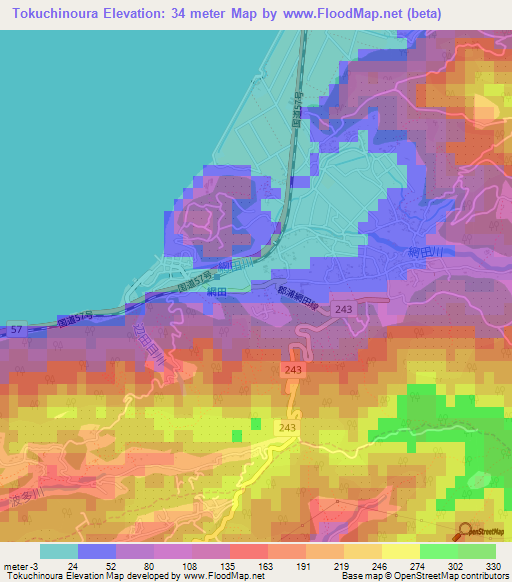 Tokuchinoura,Japan Elevation Map