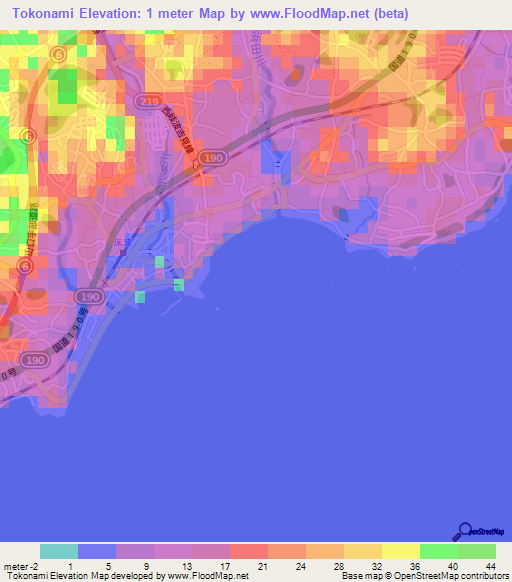 Tokonami,Japan Elevation Map