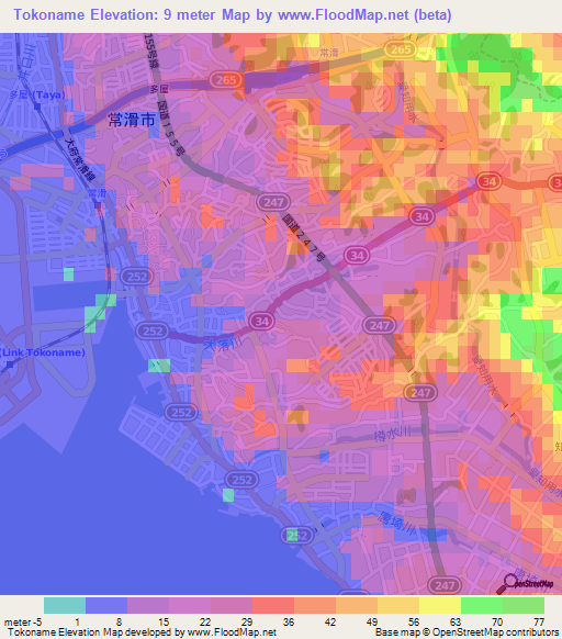 Tokoname,Japan Elevation Map