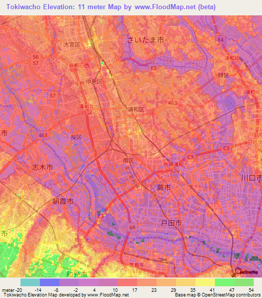 Tokiwacho,Japan Elevation Map