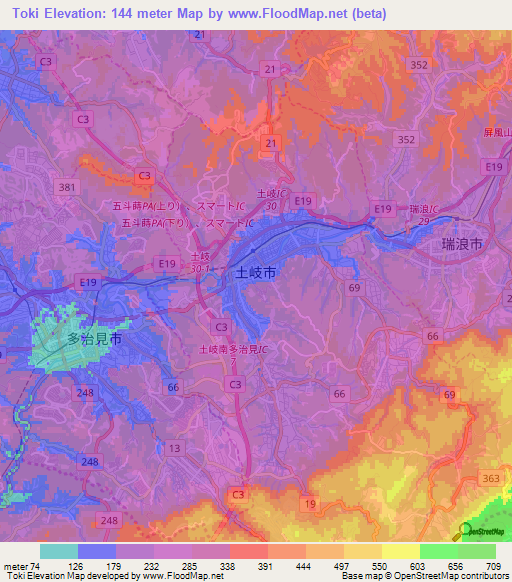 Toki,Japan Elevation Map