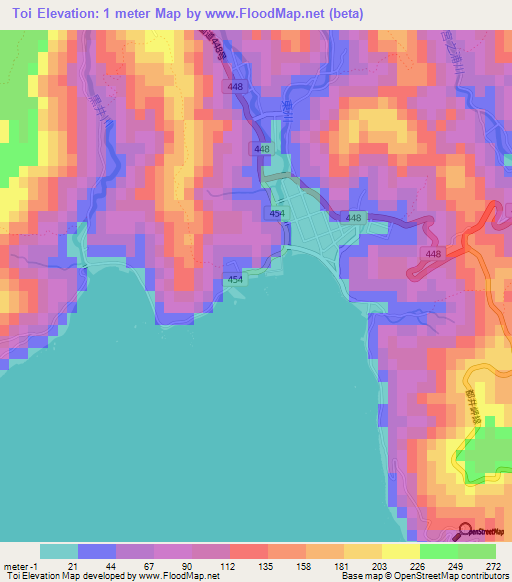 Toi,Japan Elevation Map