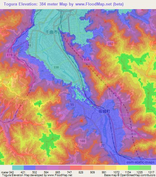 Togura,Japan Elevation Map