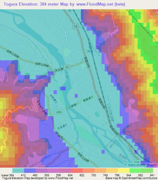 Togura,Japan Elevation Map
