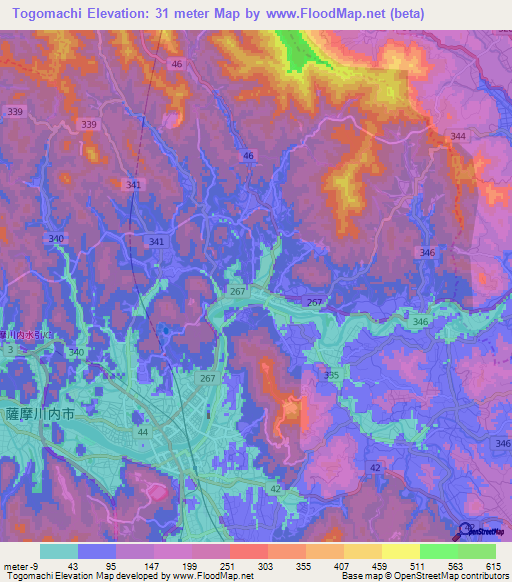 Togomachi,Japan Elevation Map