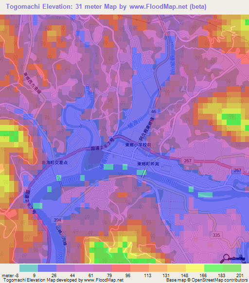 Togomachi,Japan Elevation Map