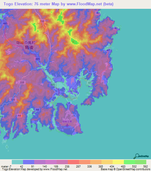 Togo,Japan Elevation Map