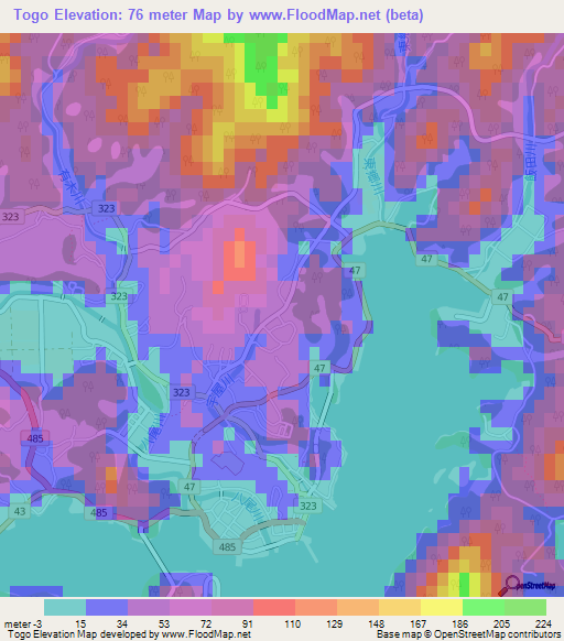 Togo,Japan Elevation Map