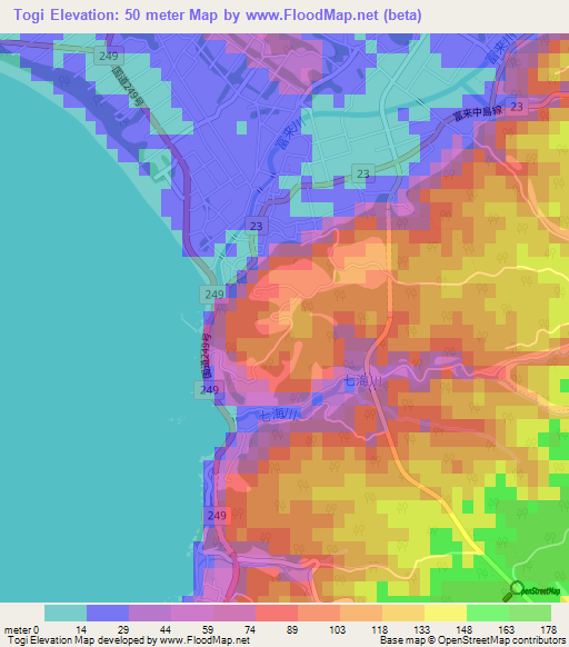 Togi,Japan Elevation Map