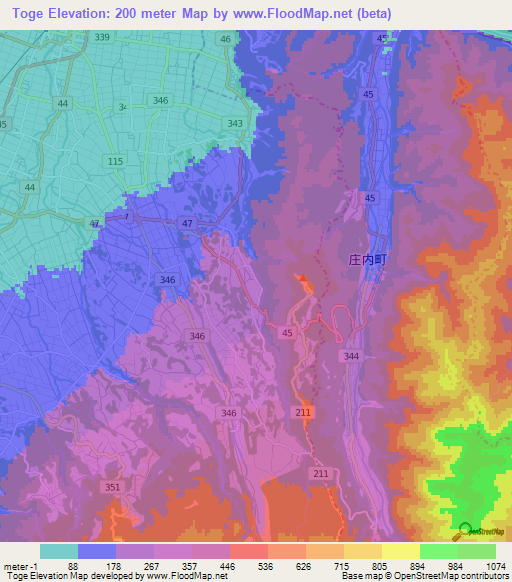 Toge,Japan Elevation Map