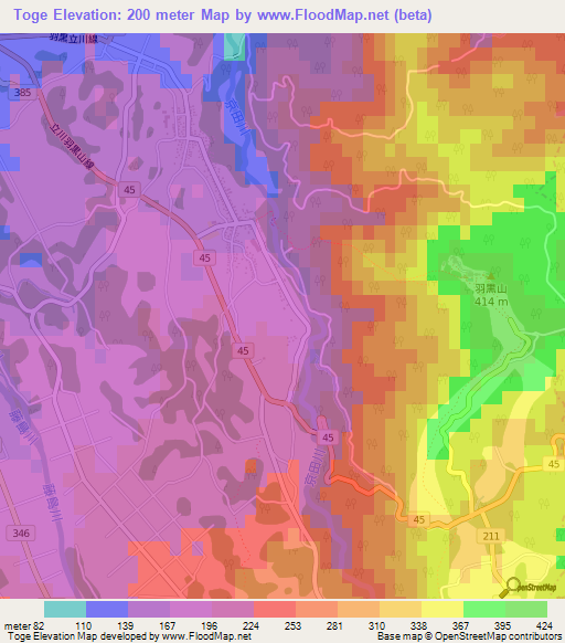 Toge,Japan Elevation Map