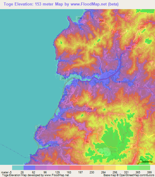 Toge,Japan Elevation Map