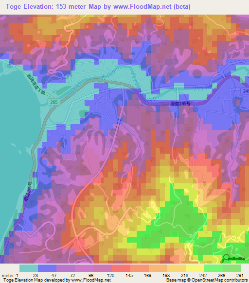 Toge,Japan Elevation Map